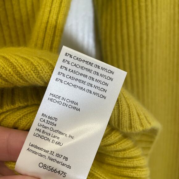 Anthropologie Off the Shoulder Cashmere Sweater Ribbed Slit Elbow Chartreuse S - Picture 5 of 6